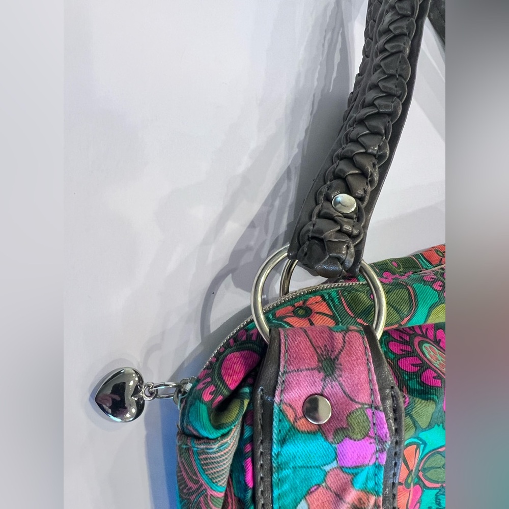Loop retro floral top handle satchel mini duffel purse snap close envelope pkt - Picture 5 of 12